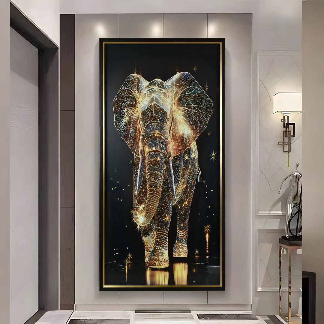 现代轻奢玄关晶瓷镶钻装饰画 高级感过道走廊挂画入户门大象80160