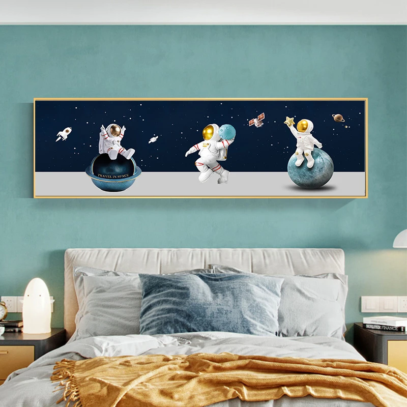 简约大方挂画书房儿童房背景装饰画铝合金边框宇航员40150