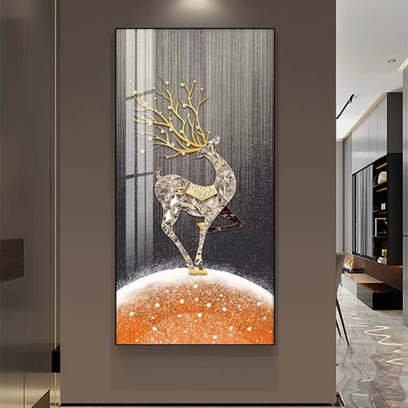 高端实物立体晶瓷装饰画 钢化玻璃玄关画客厅背景墙挂画小鹿60120