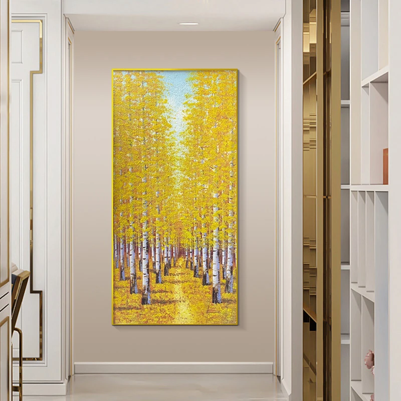 砂岩厚油肌理画 方形款客厅卧室餐厅挂画简约黄金树80160