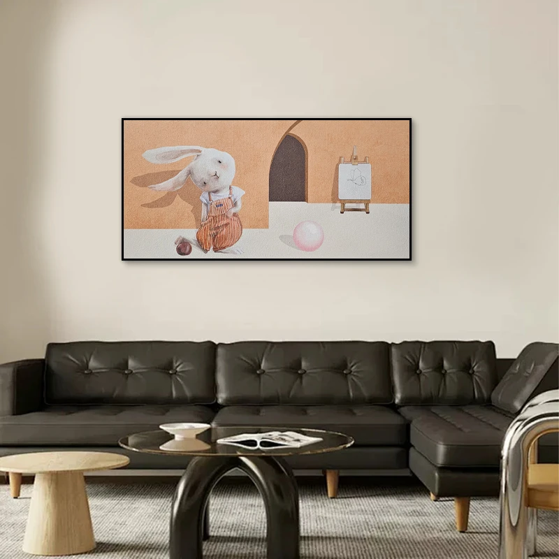 岩板轻奢简约风格艺术现代沙发背景墙客厅挂画小兔子60120