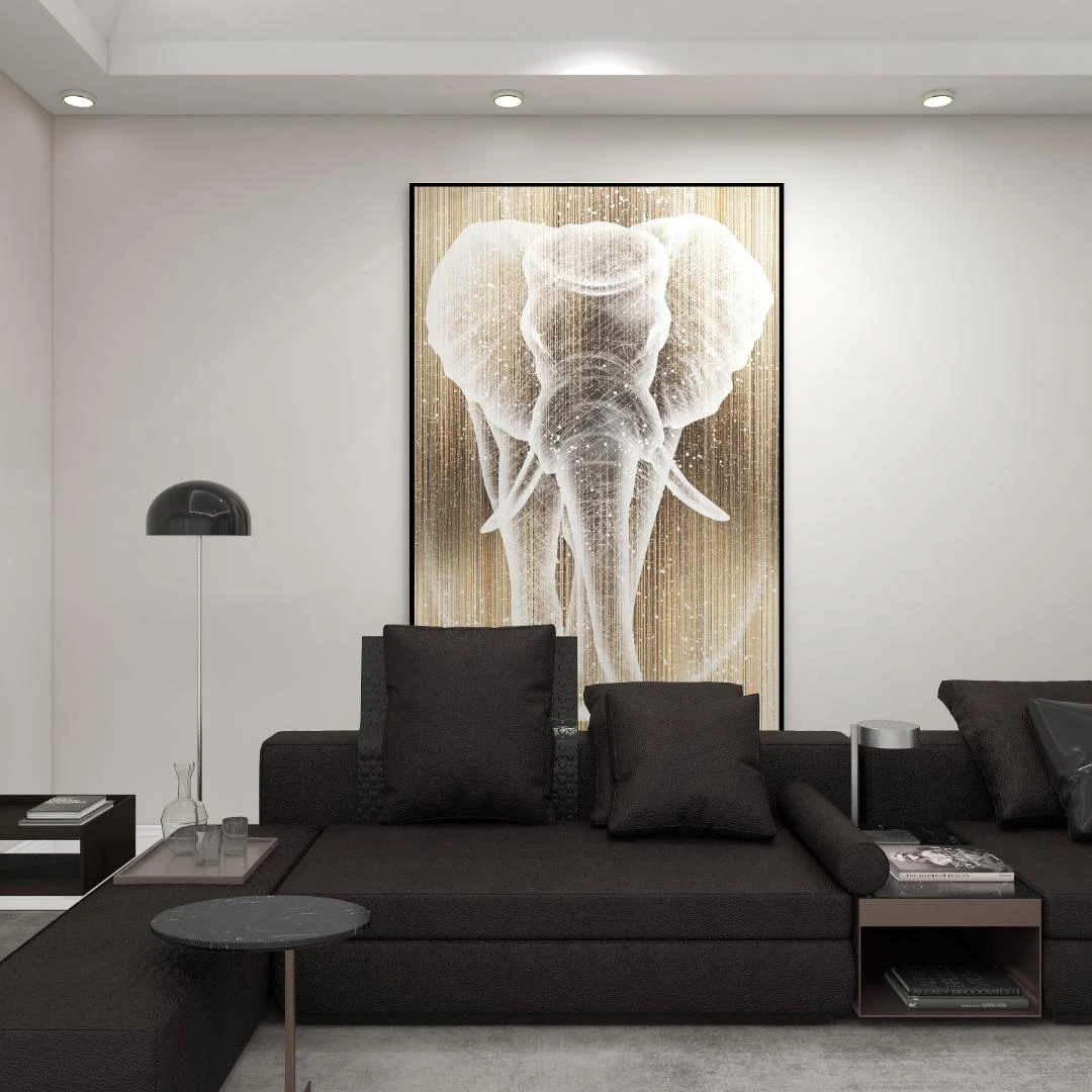 现代轻奢晶瓷玄关装饰画 铝合金边框格客厅背景壁画大象100200