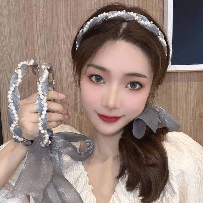 布艺发饰 飘带一体式发箍韩式发卡发带头箍超仙ins编发丝带发饰