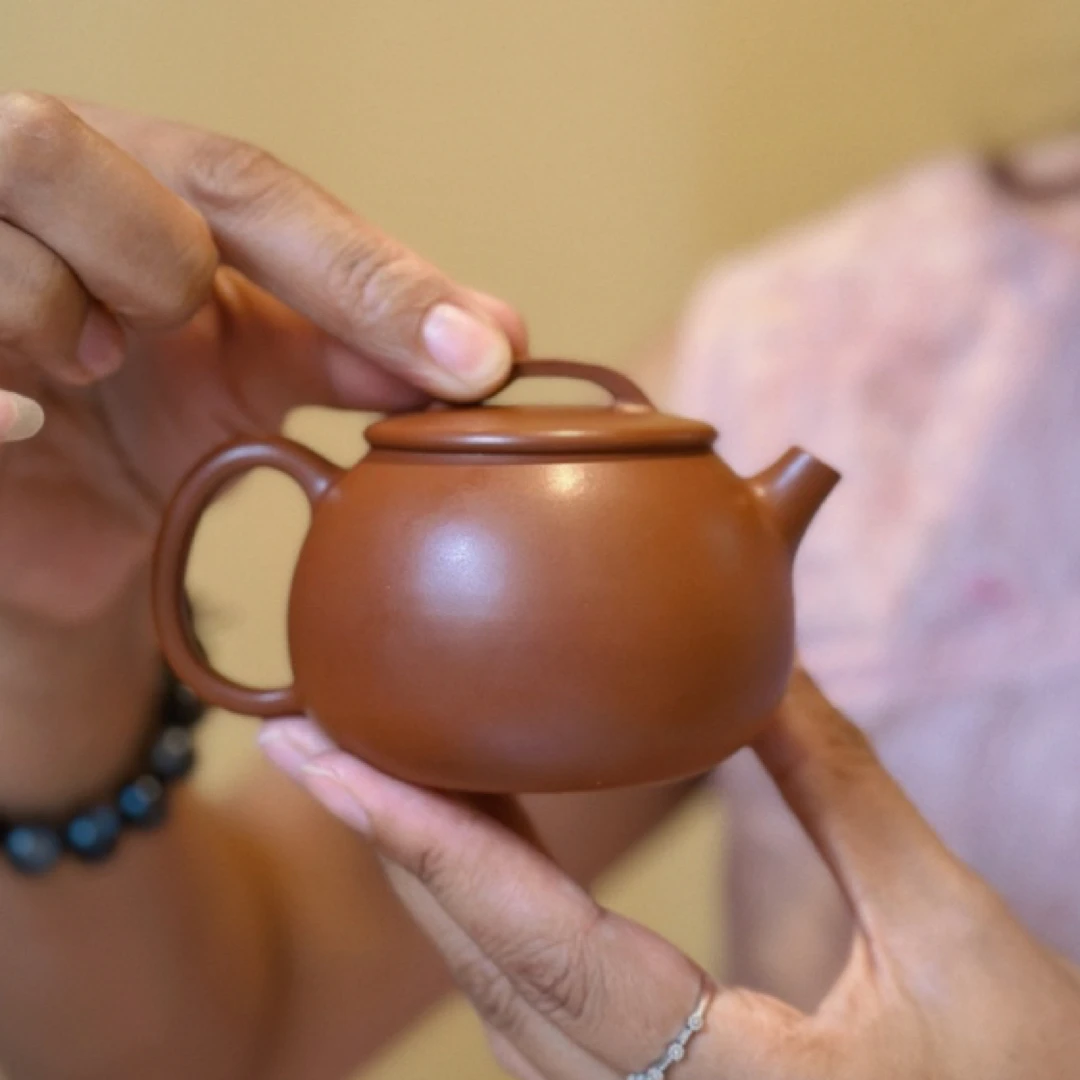 建水紫陶全手作复烧红儒石瓢