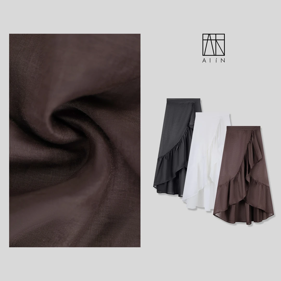 ALIN【不规则亚麻半裙】小众设计感进口亚麻缩褶半裙 24-SSDbq008
