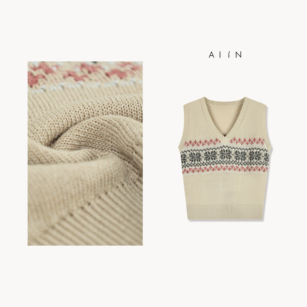 ALIN【提花凉感背心】复古亚麻提花凉感透气针织V领背心24-SSM8142Y