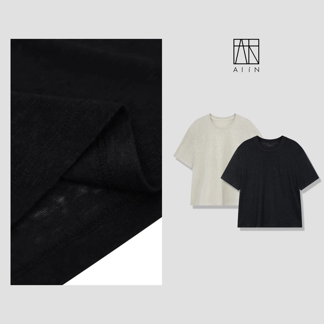 ALIN【亚麻T恤】百搭简约透气舒适100%亚麻圆领T恤 24-SSF8077Y