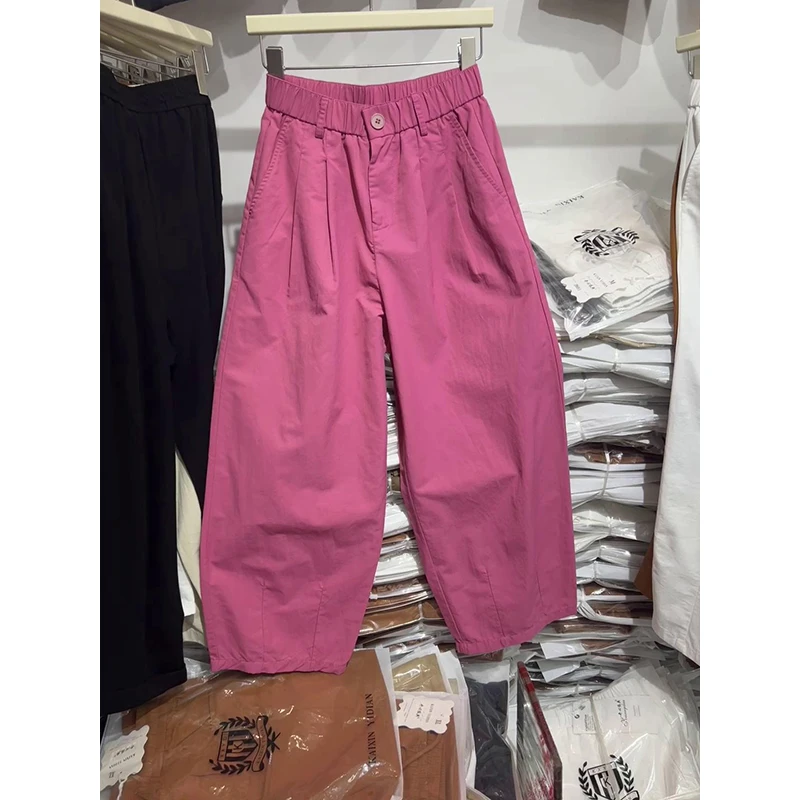 NUMEN BUTTON/灵扣2024夏季新款显瘦松紧腰高级感阔腿裤九分裤