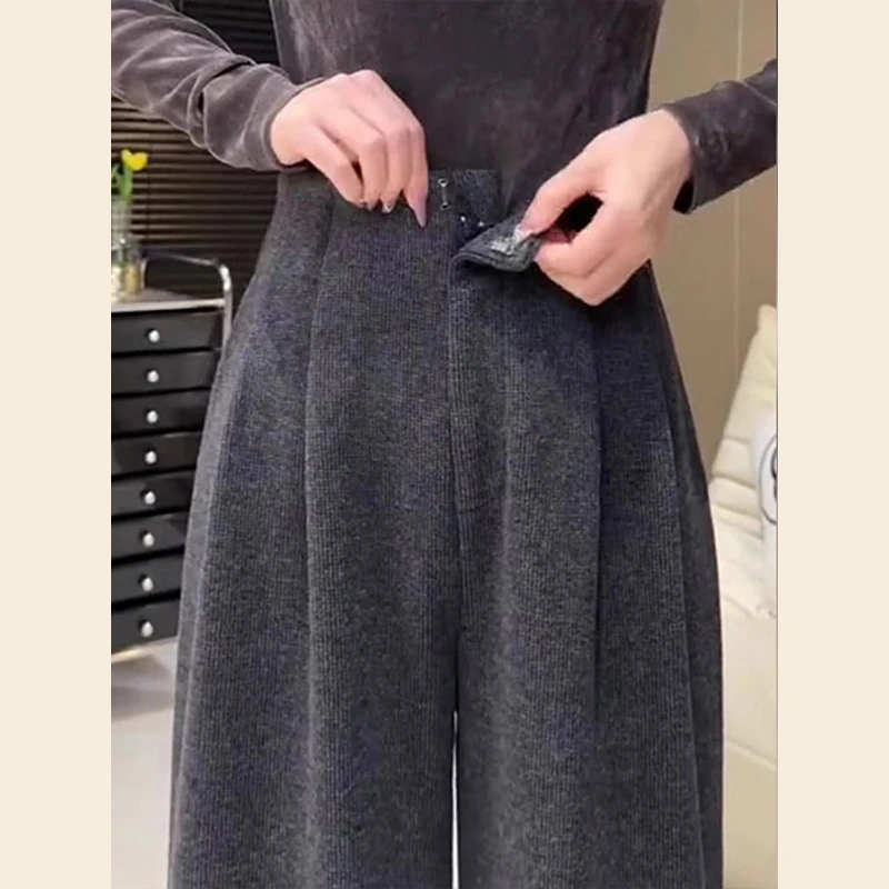 NUMEN BUTTON/灵扣灰色秋季2025新款小个子宽松直筒阔腿裤西装裤