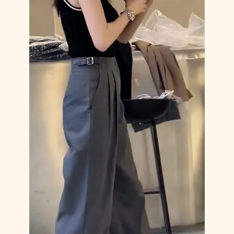 灰色休闲西装裤子秋季2025新款高腰显瘦小个子