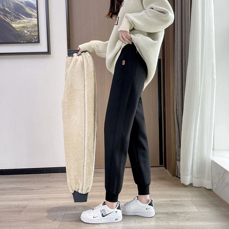 175高个子加绒加厚运动裤男女同款冬季直筒裤外穿显瘦百搭卫裤