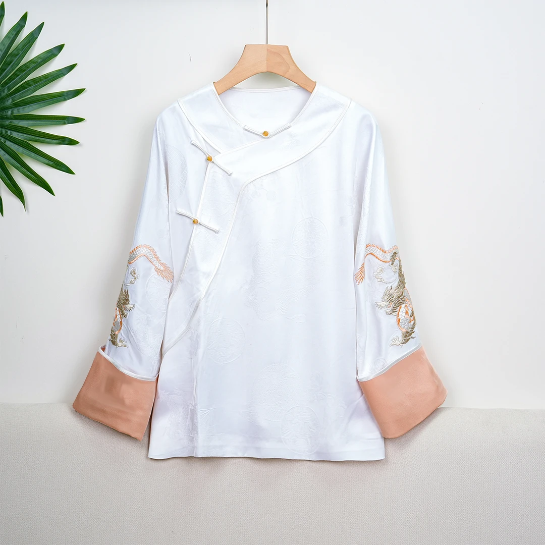 见见-新中式中国风文艺清新绣花春夏小众斜襟长袖上衣女9641