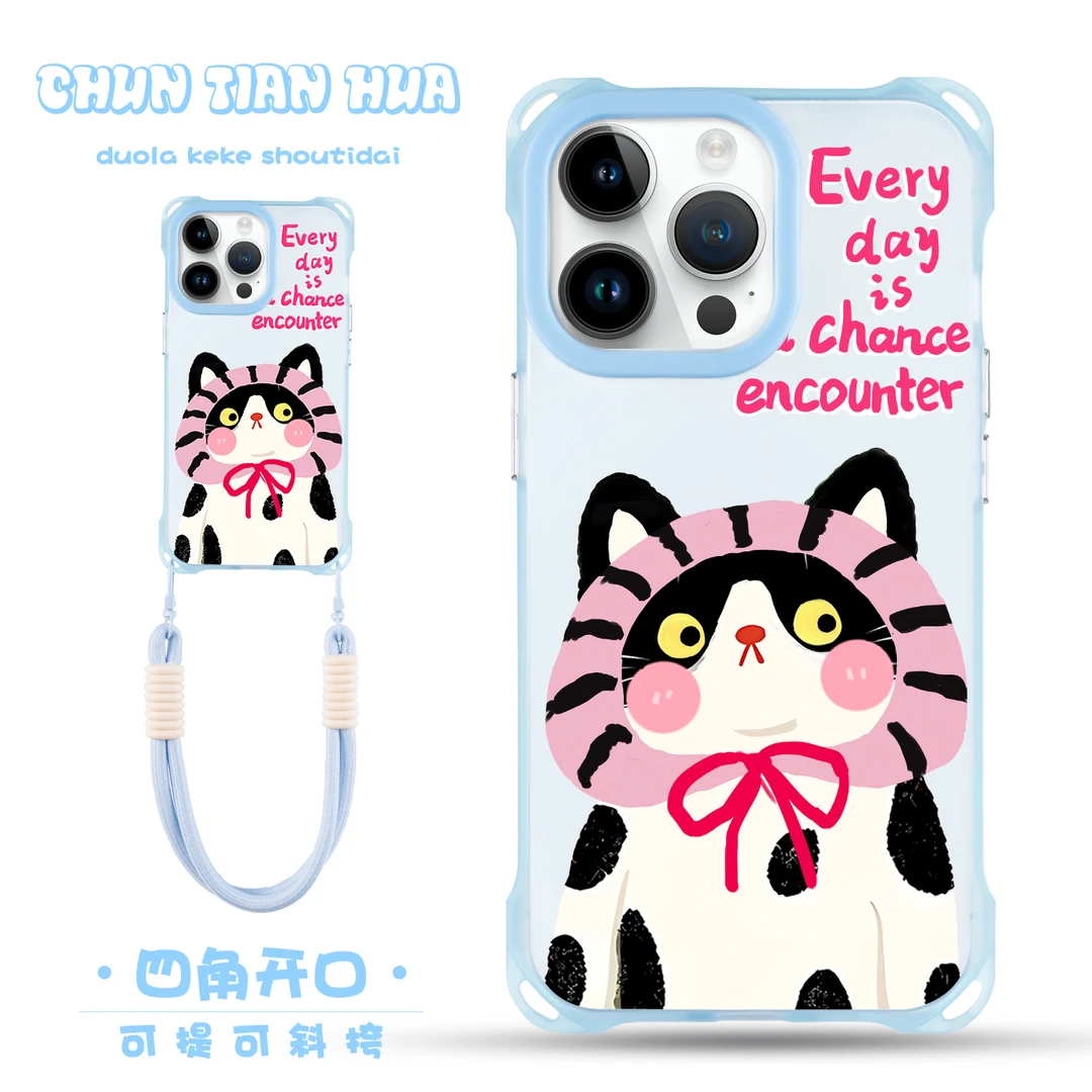 头巾猫咪适用苹果13/14手机壳iPhone12四角防摔壳15promax保护套