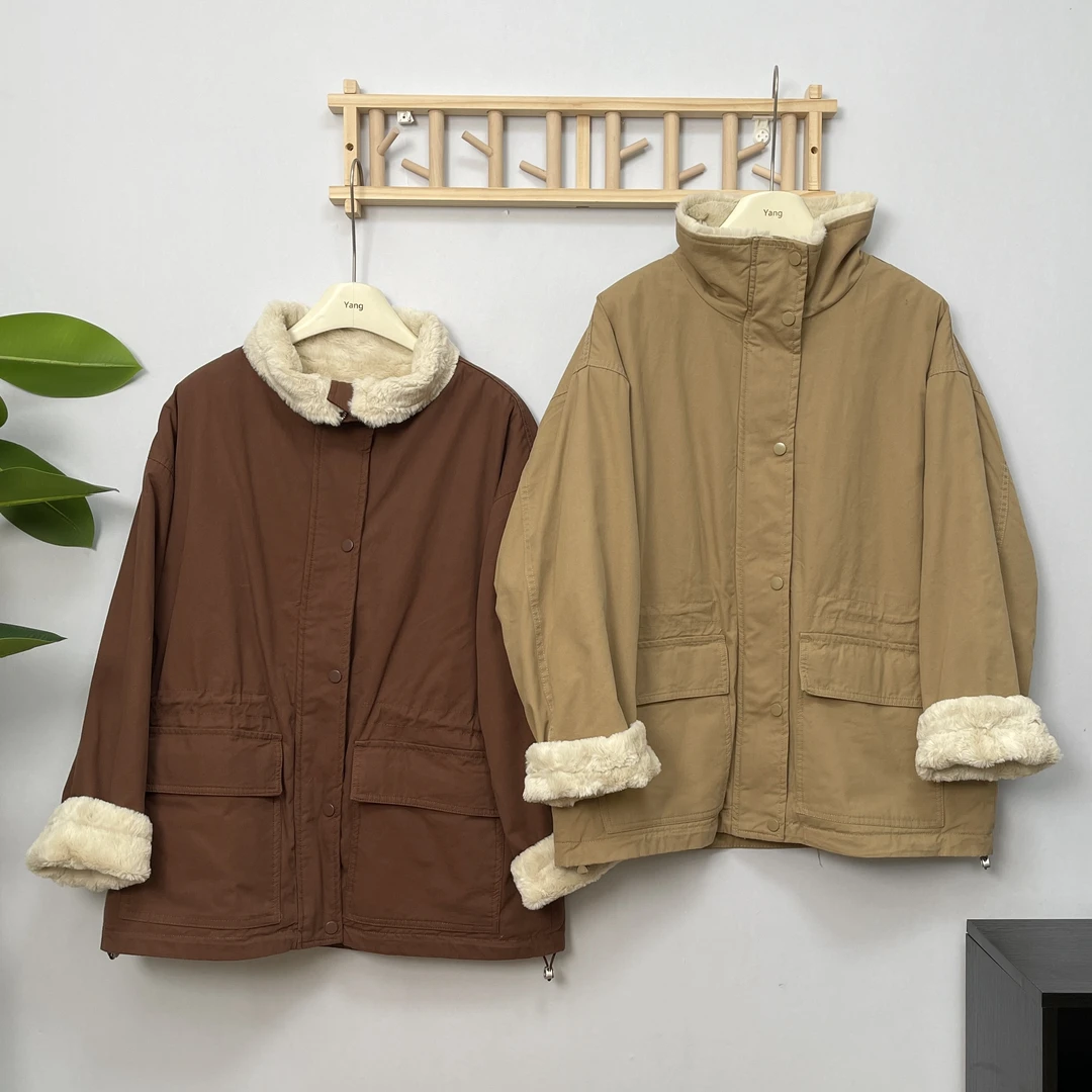 【清仓】仿兔毛加绒加厚 冬季新款派克服女宽松工装棉衣外套