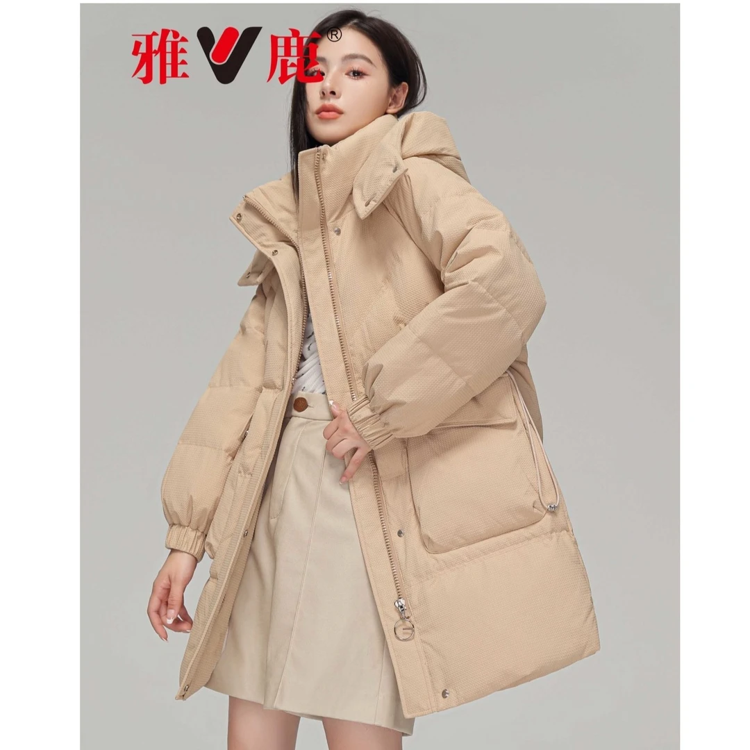 V/雅鹿羽绒服反季女中长款厚外套小个子冬季新款保暖工装时尚面包