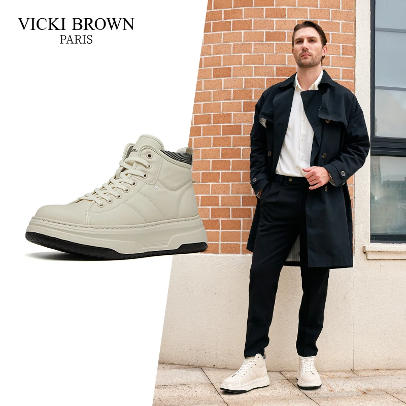 VICKI BROWN轻奢男鞋秋冬时尚百搭保暖舒适男士潮流休闲高帮鞋