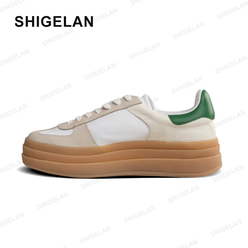 诗歌兰女鞋2024秋新款厚底德训鞋复古百搭小白鞋板鞋83212-5