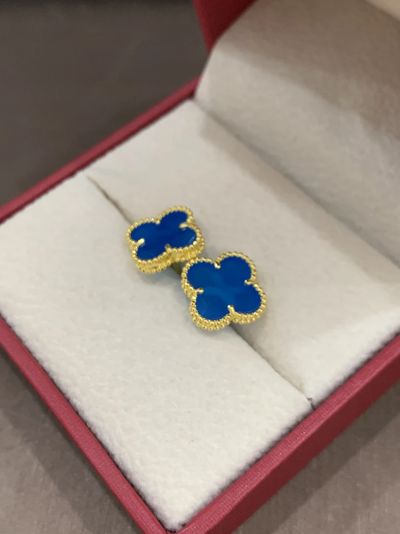 【金时代金店】净金重2.26克蓝色草草直针耳饰卡12mm左右