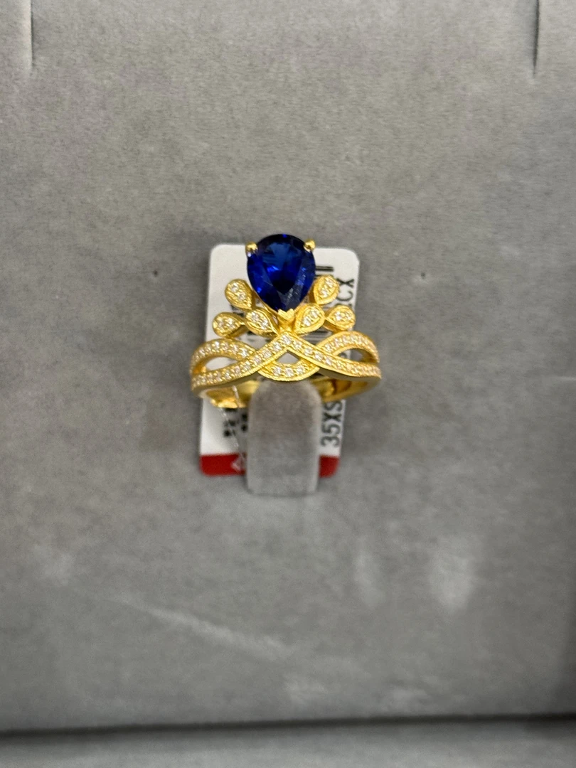 【金时代金店】净金重6.62克足金古法蓝色镶嵌活口戒指