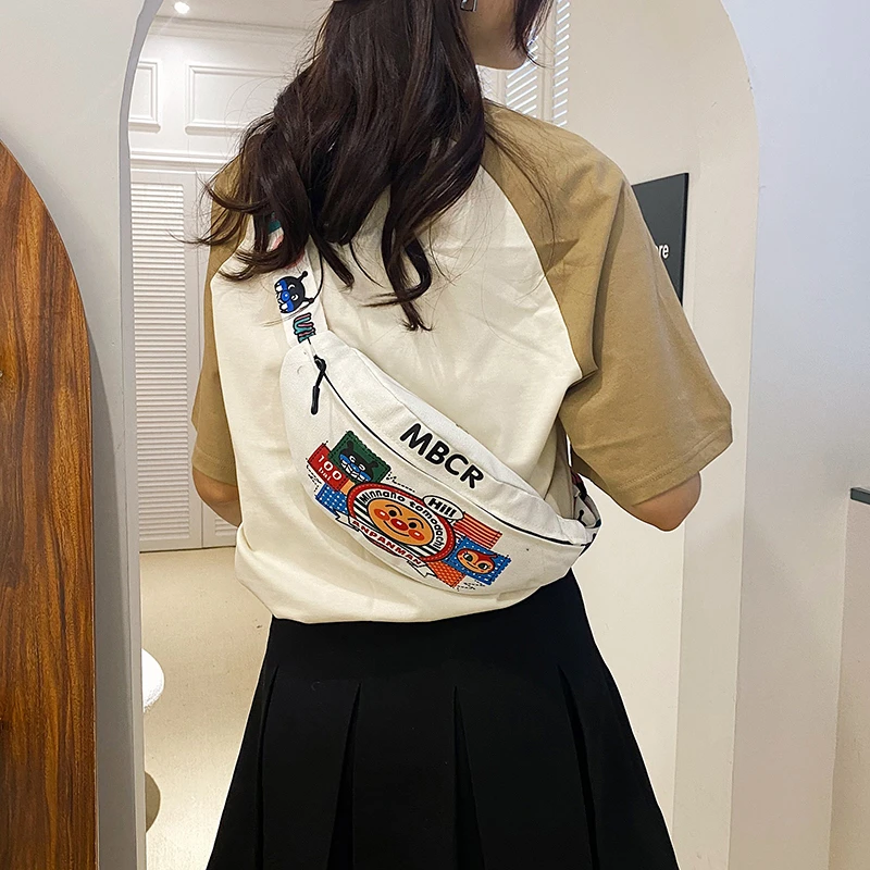 帆布包女胸包腰包休闲手提包学生背包小包百搭包包卡通运动斜挎包