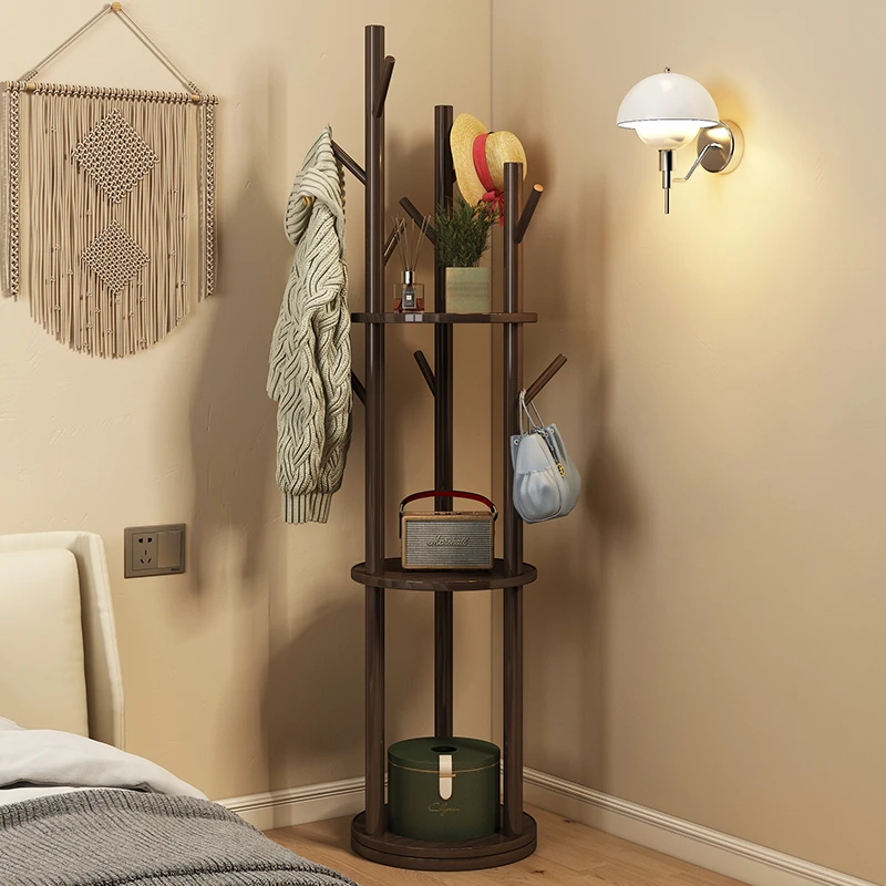 衣帽架落地卧室旋转挂衣架入户欧式实木置衣架不占地转角立式衣架