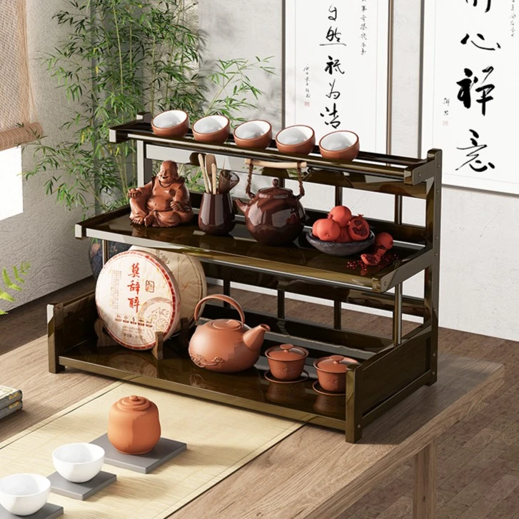 桌面博古架小型茶架子置物架紫砂壶摆放架实木新中式茶桌茶壶架子