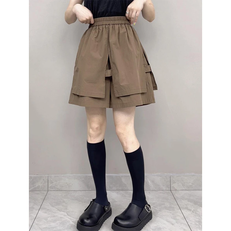 设计感小众双层花苞裤女2025年夏新款休闲百搭松紧高腰显瘦阔腿裤