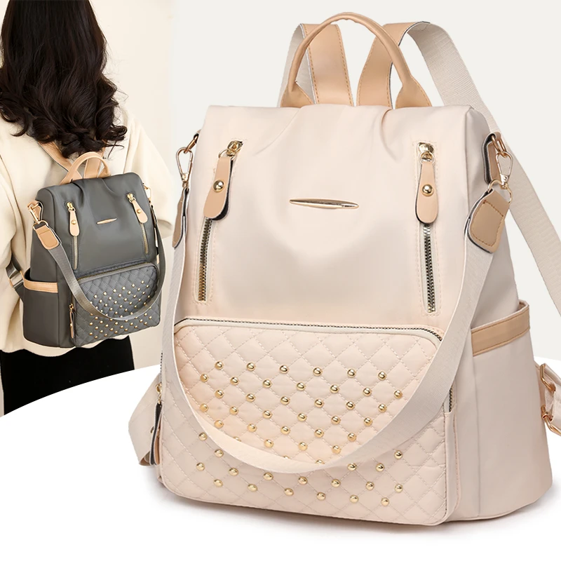 防盗双肩背包女时尚休闲多口袋韩版双肩包女单肩旅行通勤妈咪包女