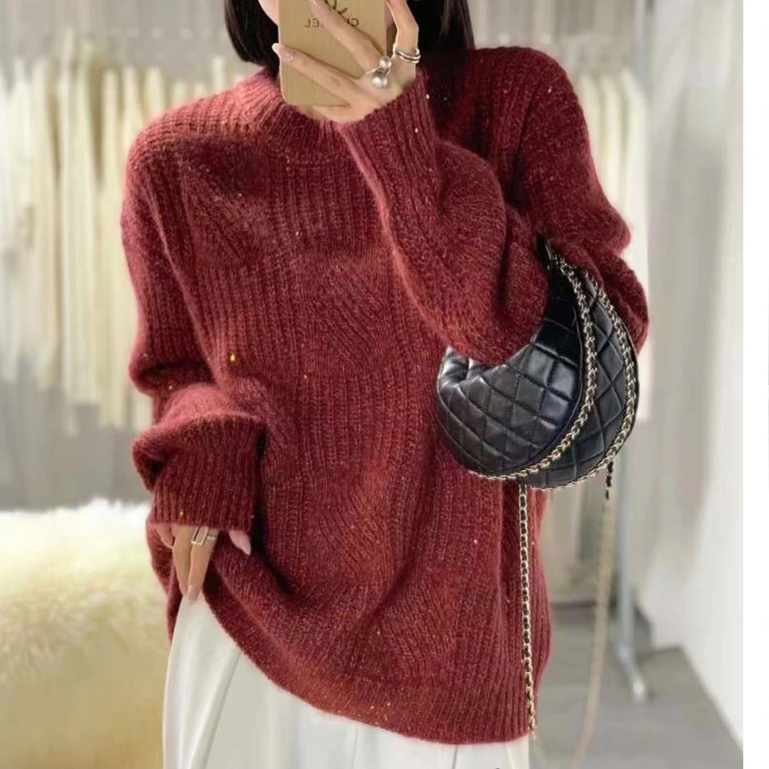 2023 冬季新款加厚圆领毛衣针织百搭时尚
