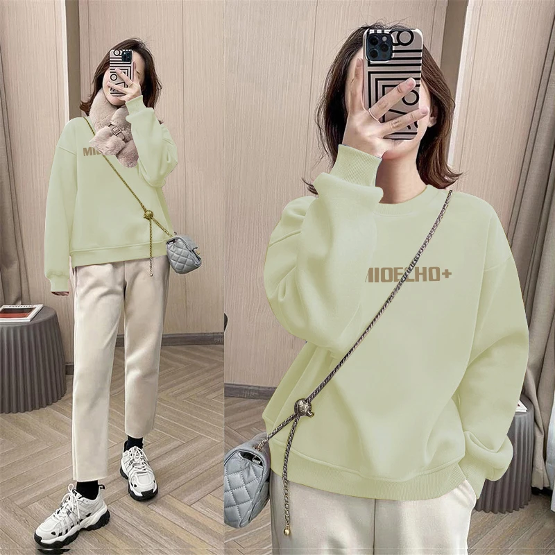 MIOECHO圆领时尚女士2024年新款秋冬款无帽套头宽松长袖上衣