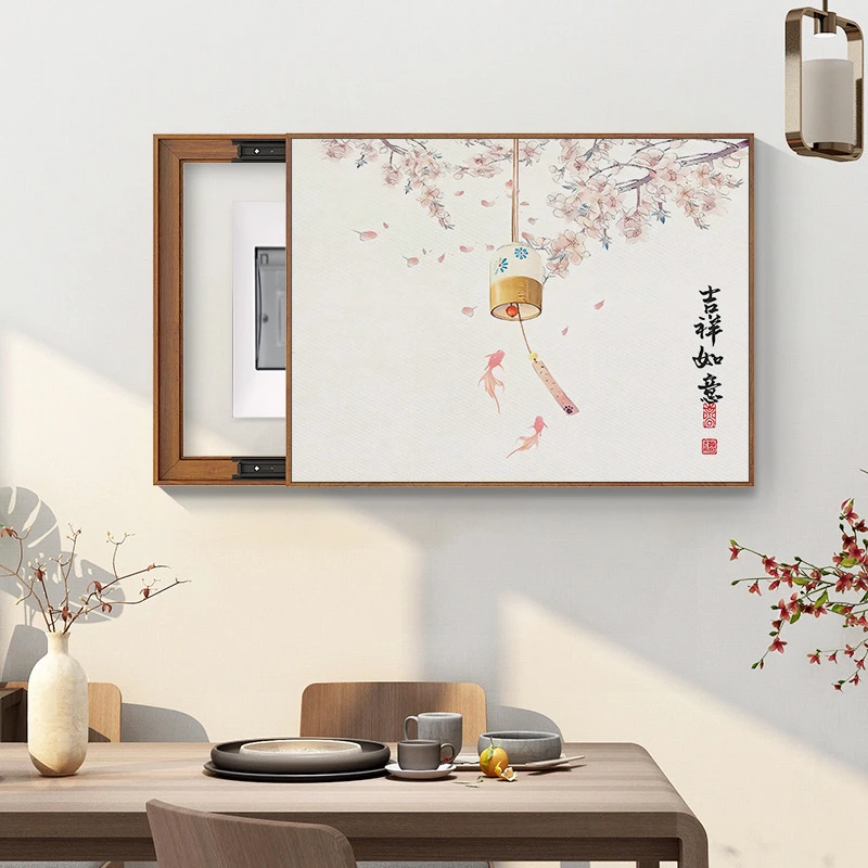 一帆风顺新中式电表箱装饰画免打孔推拉国画配电箱遮挡电闸盒挂画