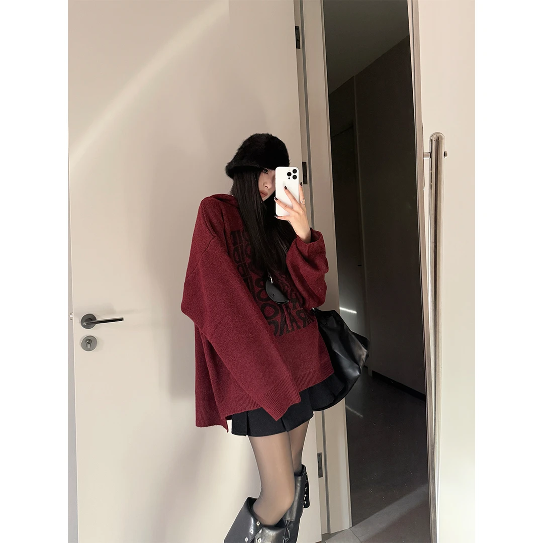 12.09 P1209Z3488红色连帽卫衣女秋冬2024新款宽松长袖加厚内搭