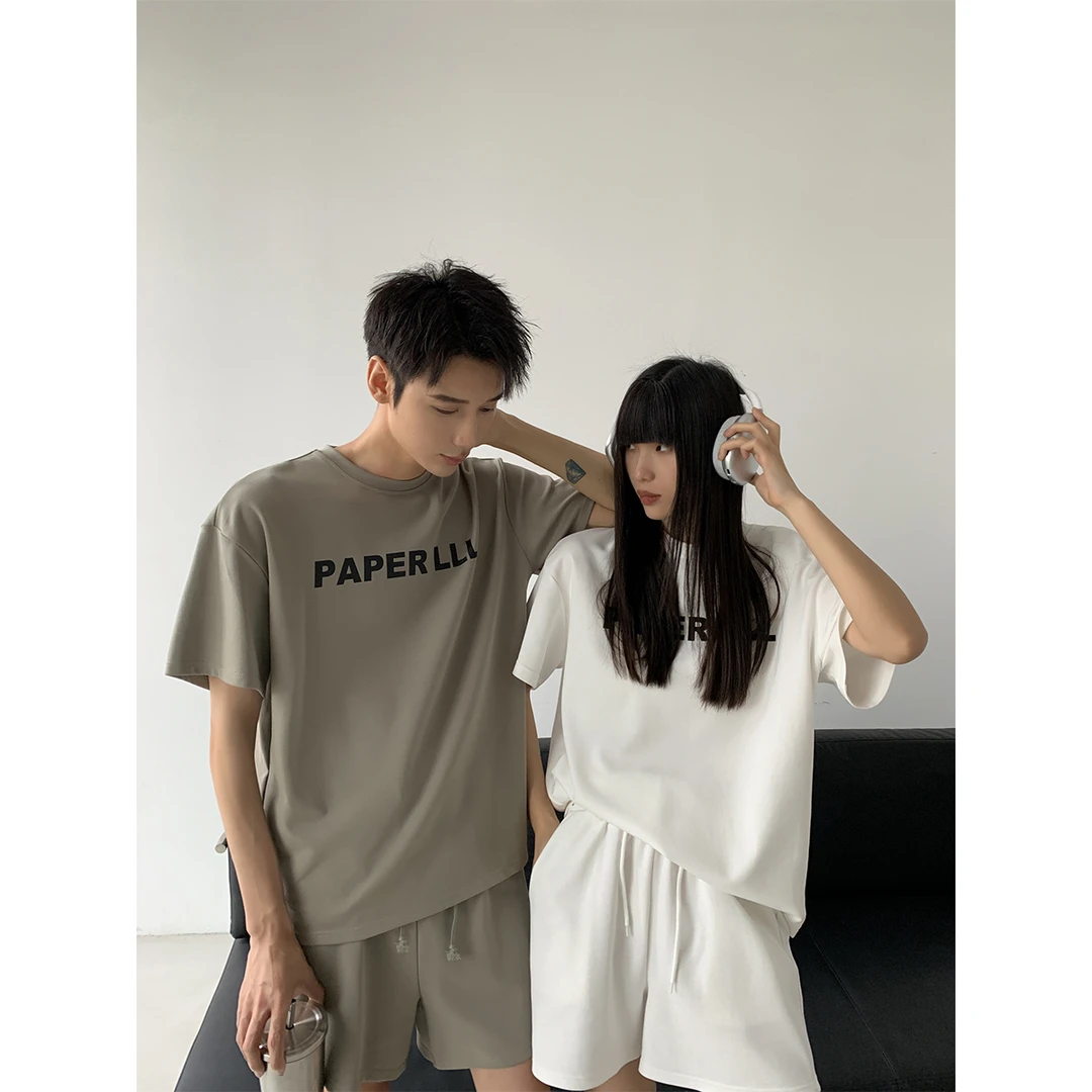 P0630T2730夏季居家休闲运动时尚情侣套装女短袖T恤宽腰直筒