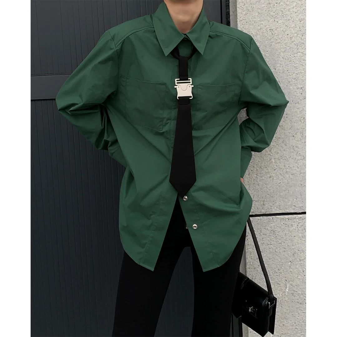 P1031C2364 设计感金属领带加厚精品棉百搭衬衫女上衣复古时尚