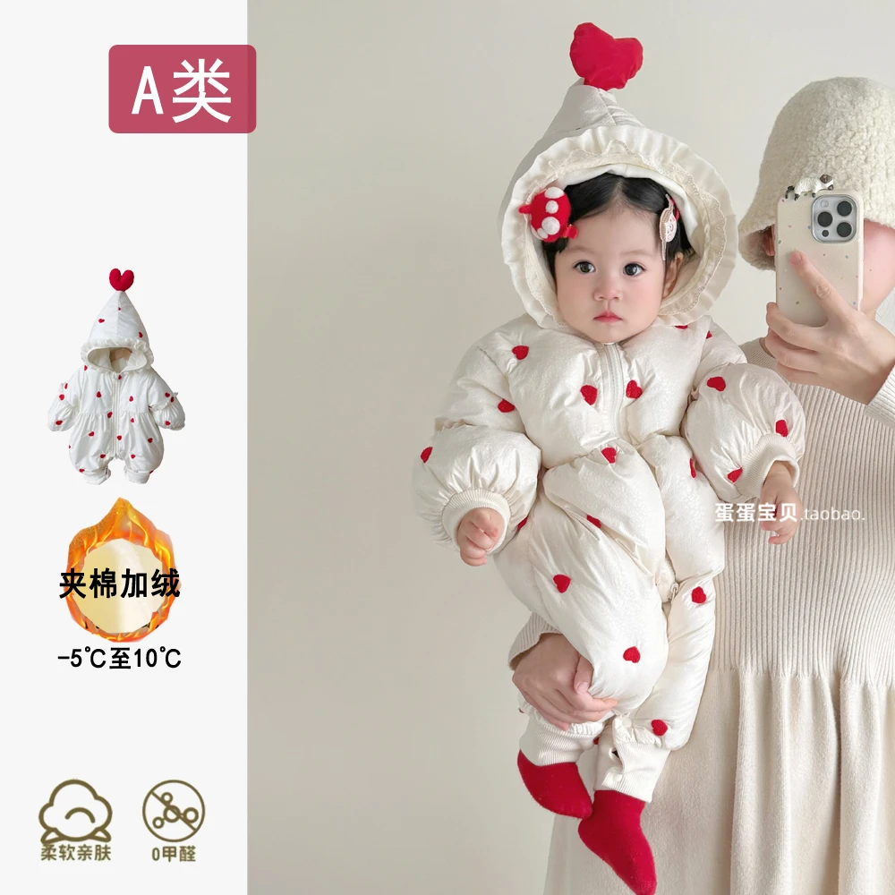 女婴儿衣服加绒连体外出宝宝冬装保暖超萌洋气抱衣外套小月龄冬季