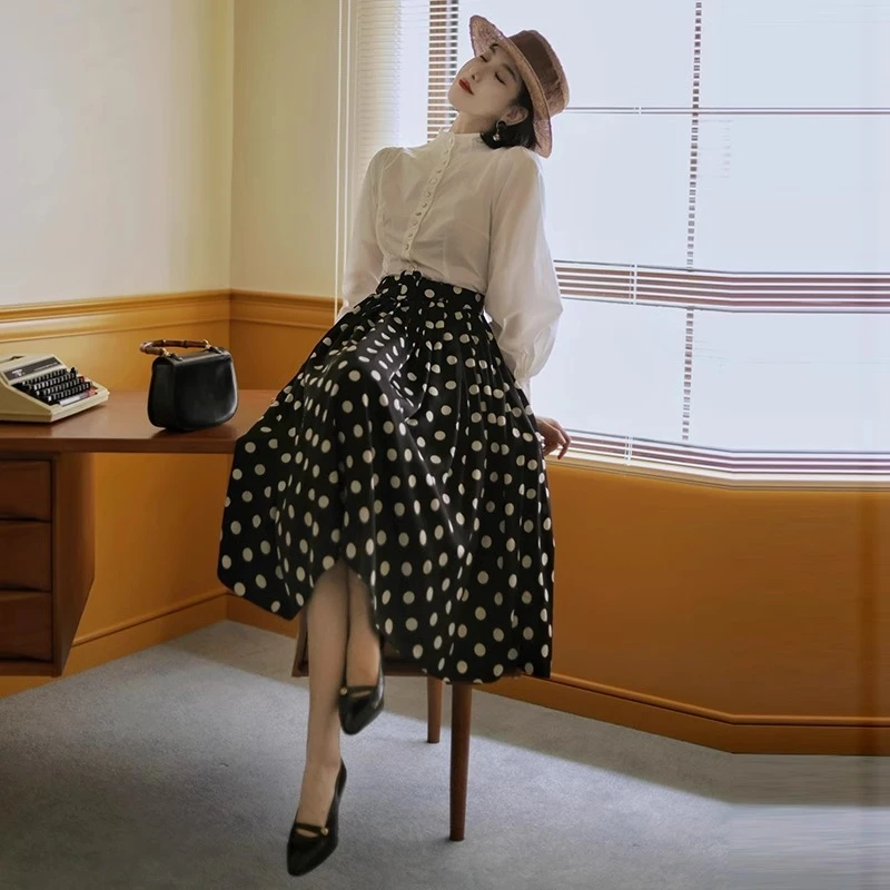 Ching's复刻小高领单排扣灯笼袖衬衫 复古收腰显瘦夏季别致上衣女