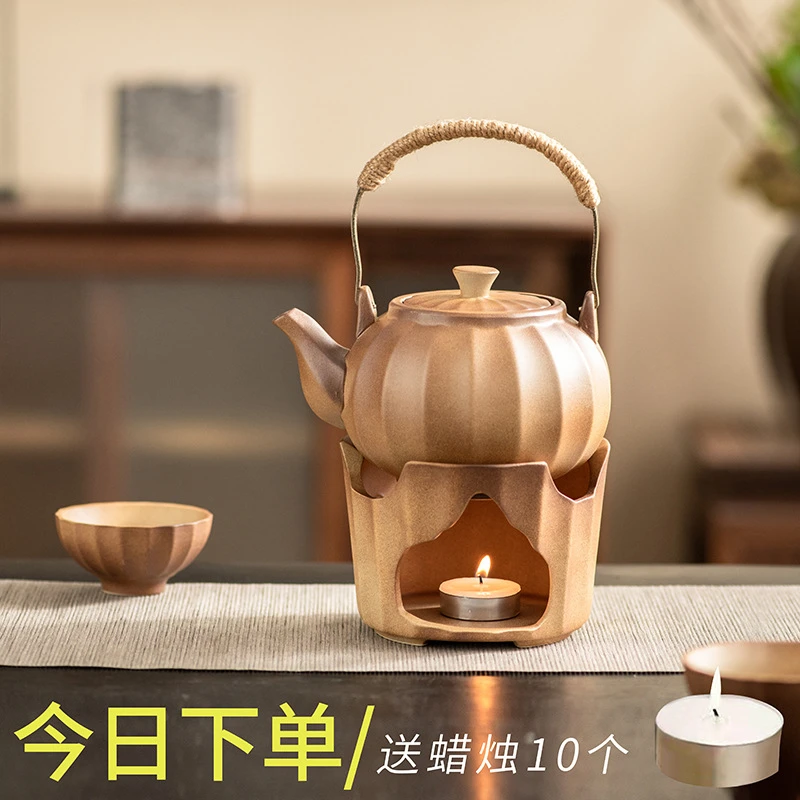 粗陶煮茶壶围炉煮茶壶可明火蜡烛提家用梁壶简易温茶套装户外茶壶