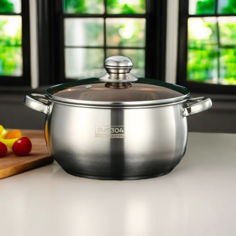 不锈钢苹果汤锅加厚大肚锅煮面煲汤锅电磁炉燃气通用明珠汤锅家用