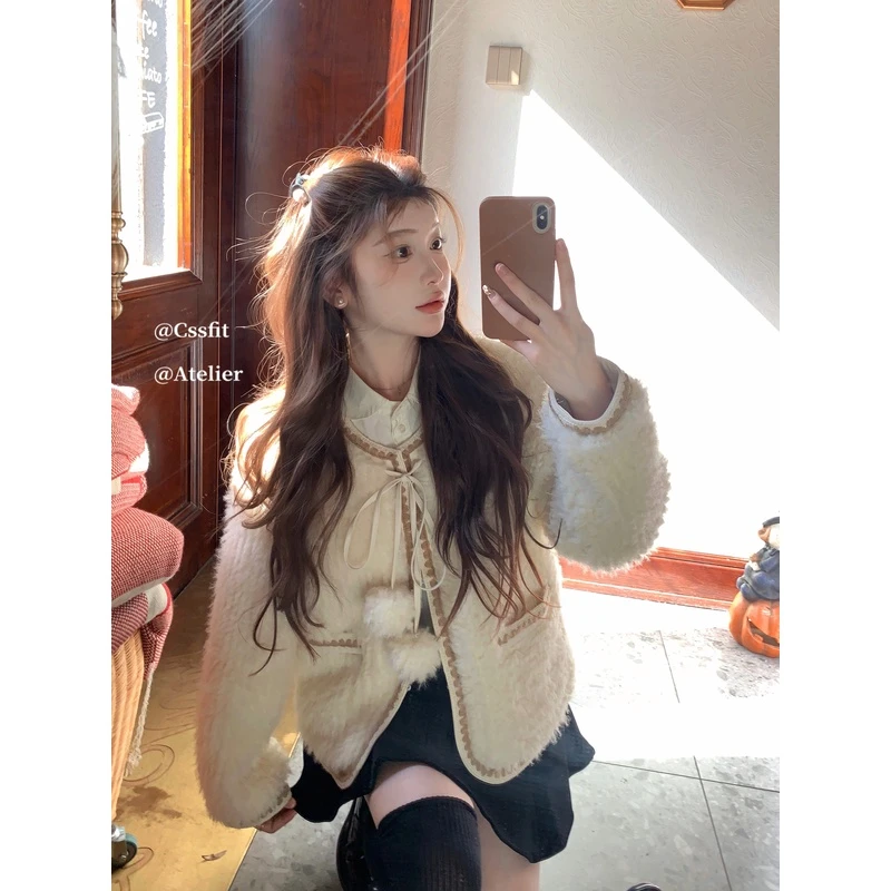 【折扣】迟伞伞 23/fw 法式费南雪 少女感球球环保毛绒外套