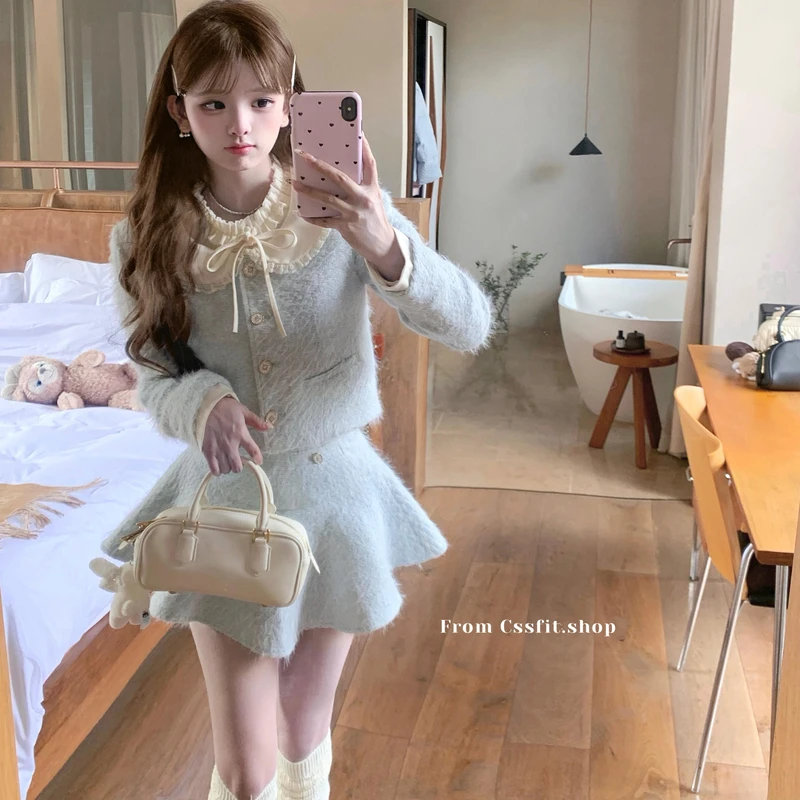 迟伞伞24/fw 京都大小姐 蕾丝花边领小香风外套长裙短裙气质套装