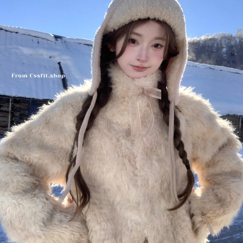 迟伞伞24/fw  卷卷小羊羔 环保蝴蝶结丝带时髦减龄外套