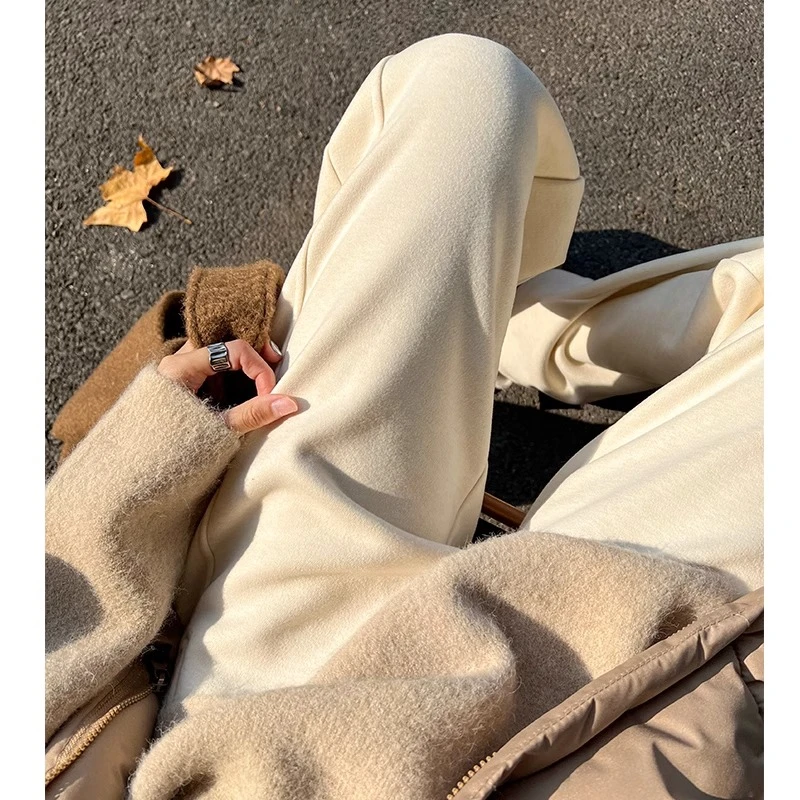 胖mm大码毛呢宽松阔腿裤女2024新款高腰垂感冬季休闲直筒裤长裤子