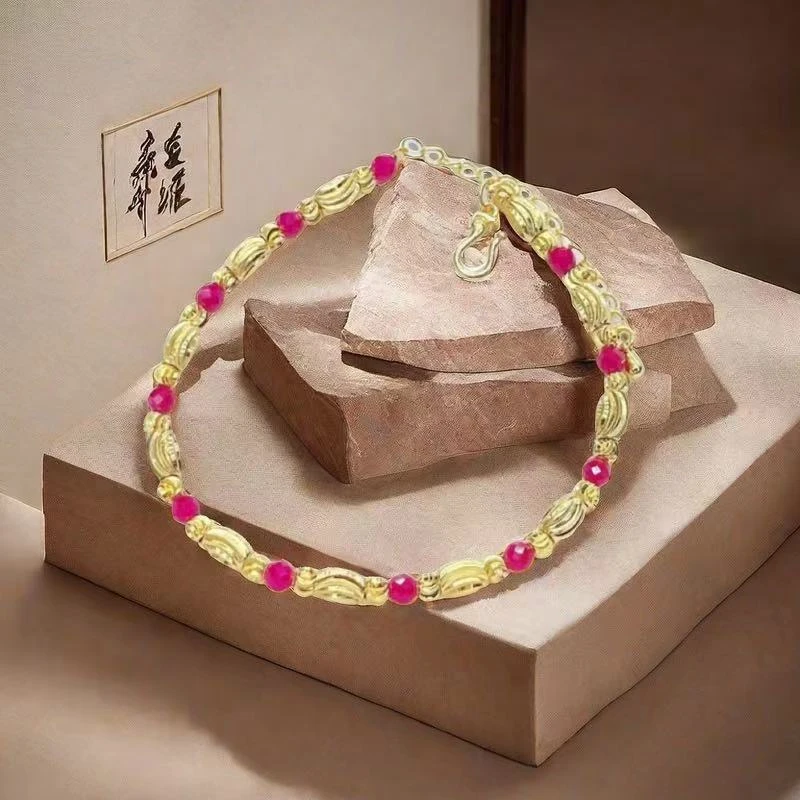 匠心工艺名贵宝石红宝石转运珠手链-HS-XLF009合金镶嵌