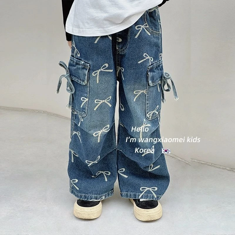 女童牛仔裤春秋款2025新款外穿韩范小童工装直筒裤早秋儿童裤子潮