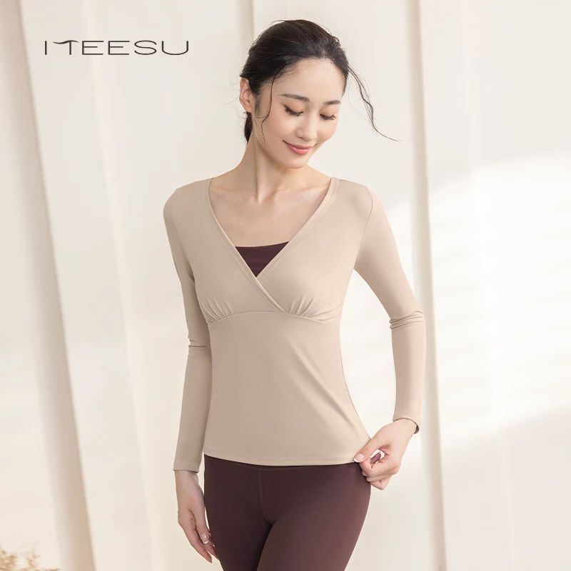 美愫瑜伽服上衣女秋冬健身服修身长袖拼色修身带胸垫运动后背镂空