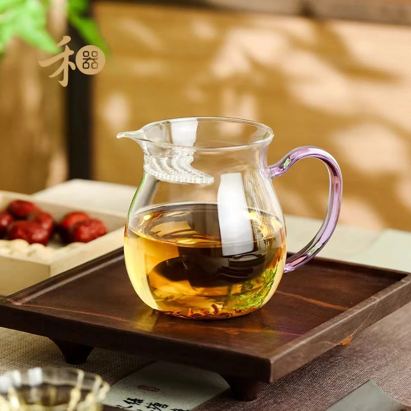 禾器 观禄煮茶器 浅紫 高硼硅耐热玻璃大容量带过滤公道杯 600cc