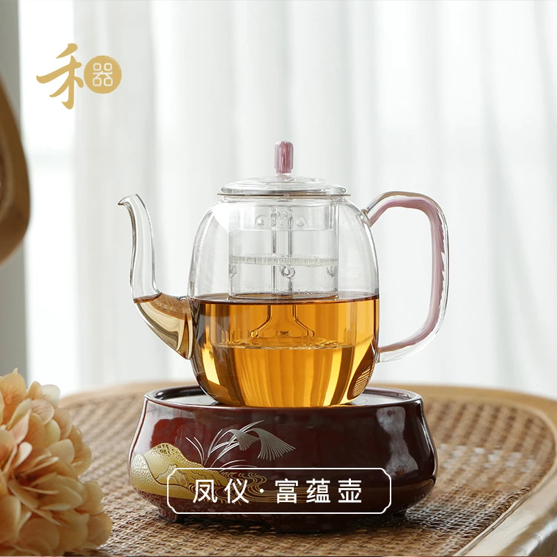 禾器凤仪·凤尾富蕴壶 高硼硅 玻璃煮茶壶   建议容量：1000ml