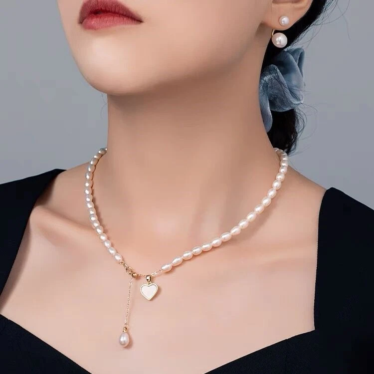 铜合金项链 女小米珠爱心怦然心动锁骨链气质颈链时尚百搭ins风