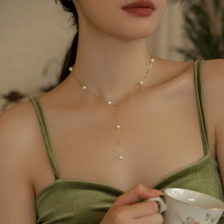 天然淡水珍珠满天星项链女锁骨链高级感轻奢百搭白色小众简约优雅