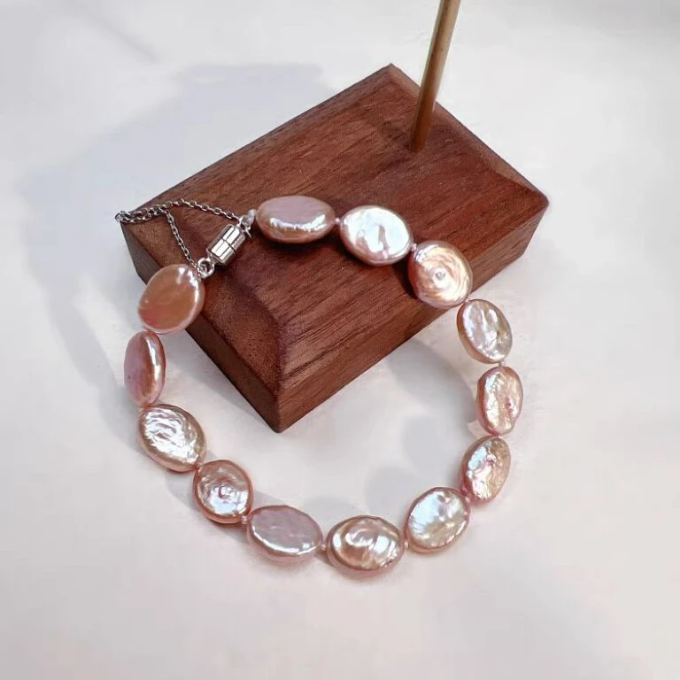 天然淡水紫粉巴洛克异形珍珠手链女强光紫色S925银磁吸扣手串新款